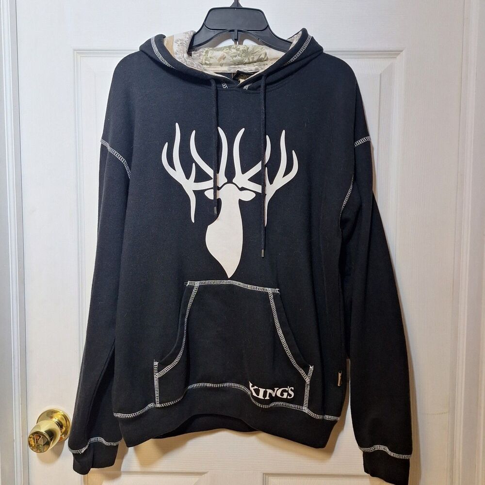 Kings Camo Black White Deer Graphic Hoodie Sweatshirt Hunting Gorpcore Size M